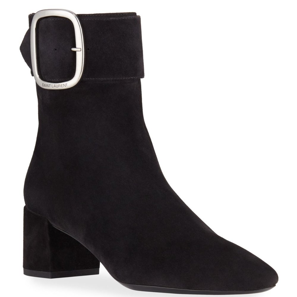 BNIB $1,395 Saint Laurent Black Joplin Suede Buckle Booties EU 38.5